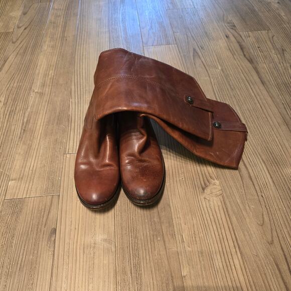 Frye Cognac Brown Melissa Button Leather High Riding Boots Sz 7 - Picture 1 of 10